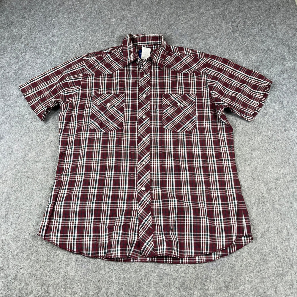 Wrangler Western Pearl Snap Shirt Mens Large Burgundy Plaid  Short Sleeve